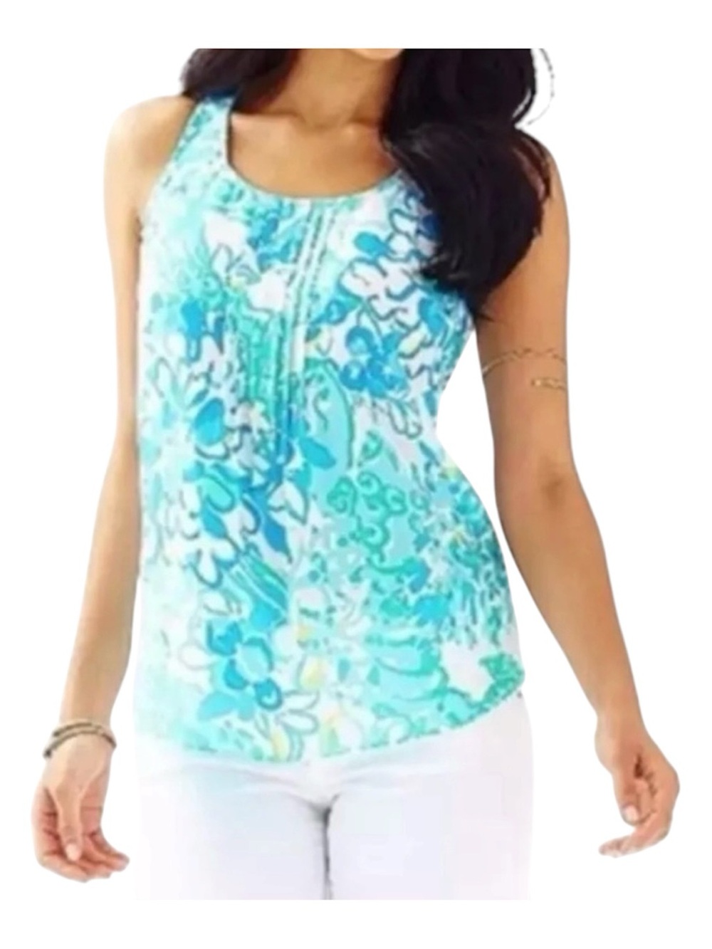 Lilly Pulitzer Dahlia 100% Silk Floral Tank Size L Top Coastal Resort wear